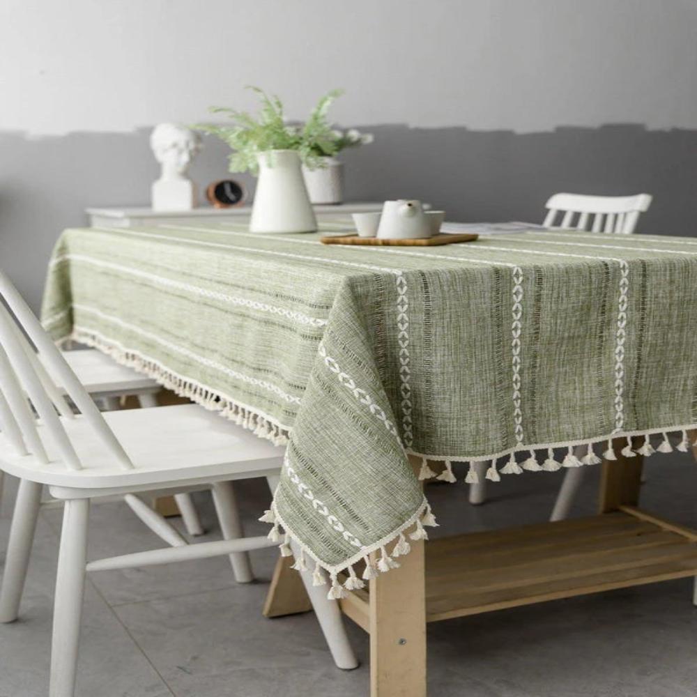 Vionara - Nappe coton-lin rayée brodée | Vionara
