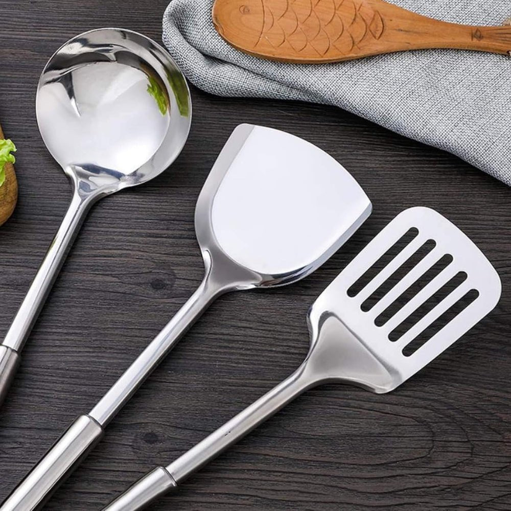 Vionara - Set d’ustensiles de cuisine en acier inoxydable, finition brossée