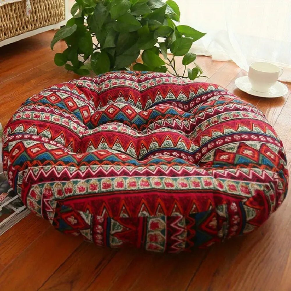 Vionara - Coussin rond en coton épais, imprimé floral bohème