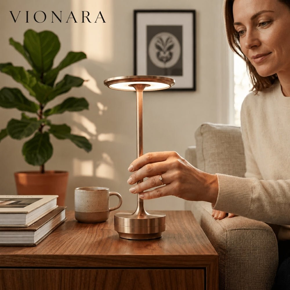 Vionara - Lampe de table sans fil en métal – Dimmable avec commande tactile | Vionara