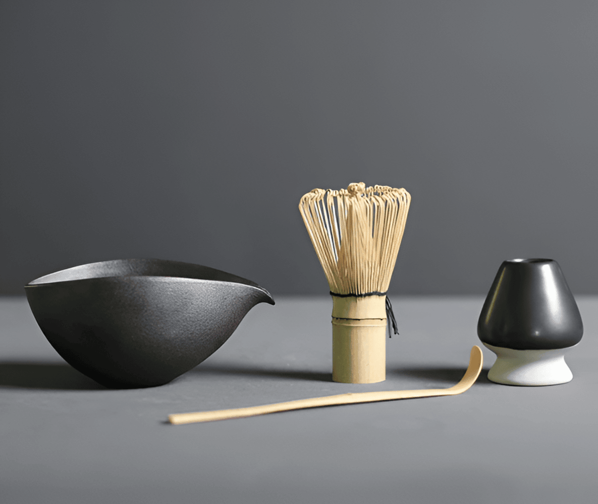 Vionara - Service à matcha japonais en céramique et bambou – 4 pièces