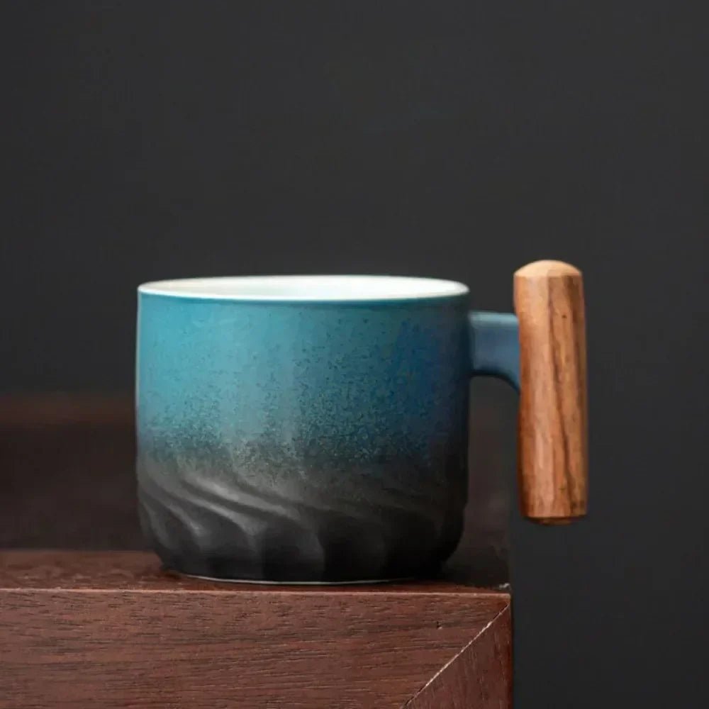 Vionara - Tasse à espresso vintage en céramique avec poignée en bois