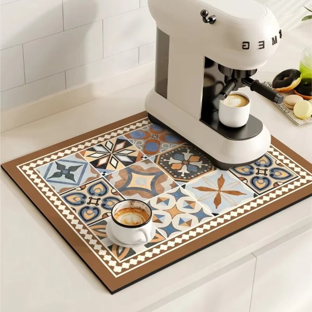 Vionara - Tapis absorbant antidérapant à motif carreaux rétro pour café ou évier