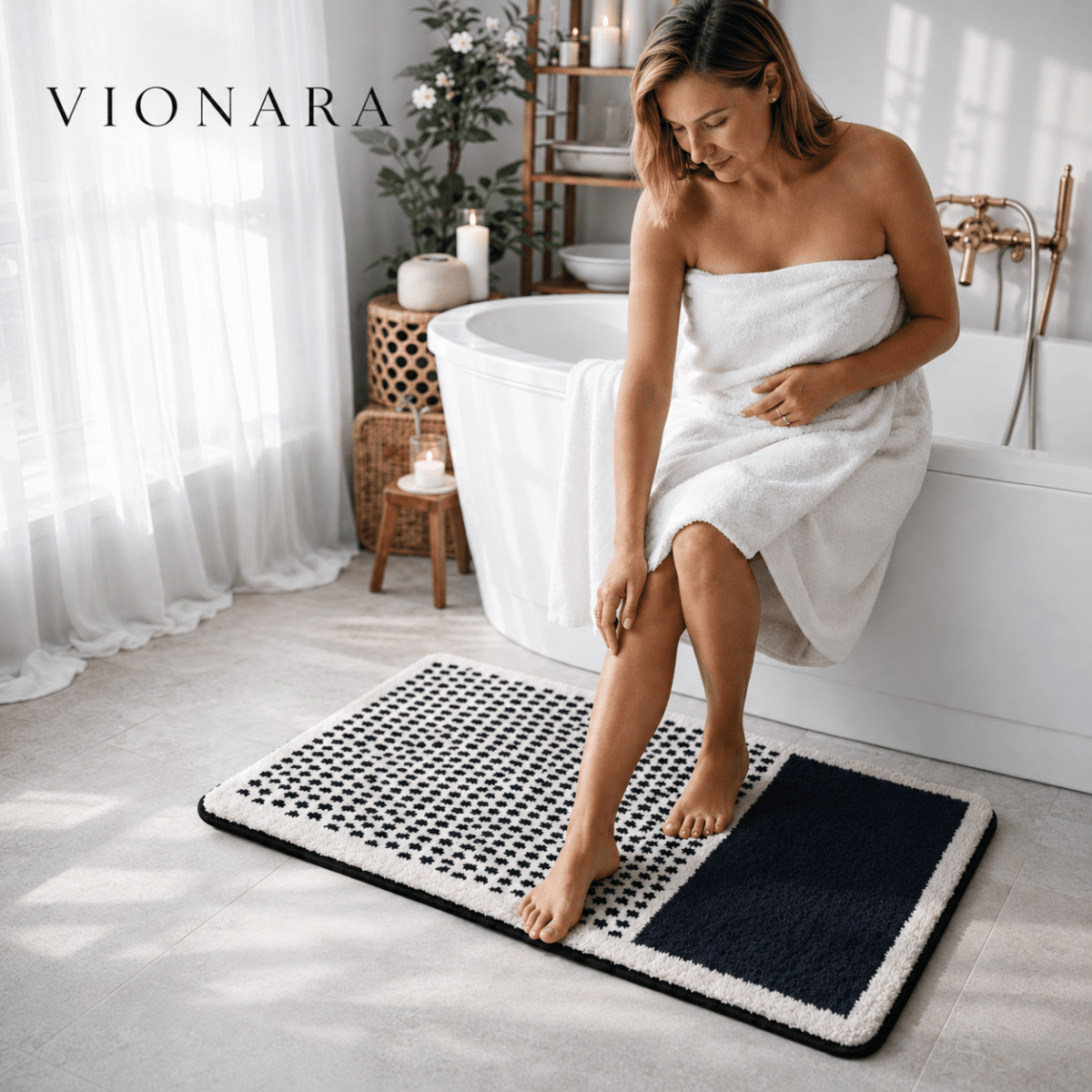 Vionara - Tapis de bain en polyester à motif abstrait antidérapant | Vionara