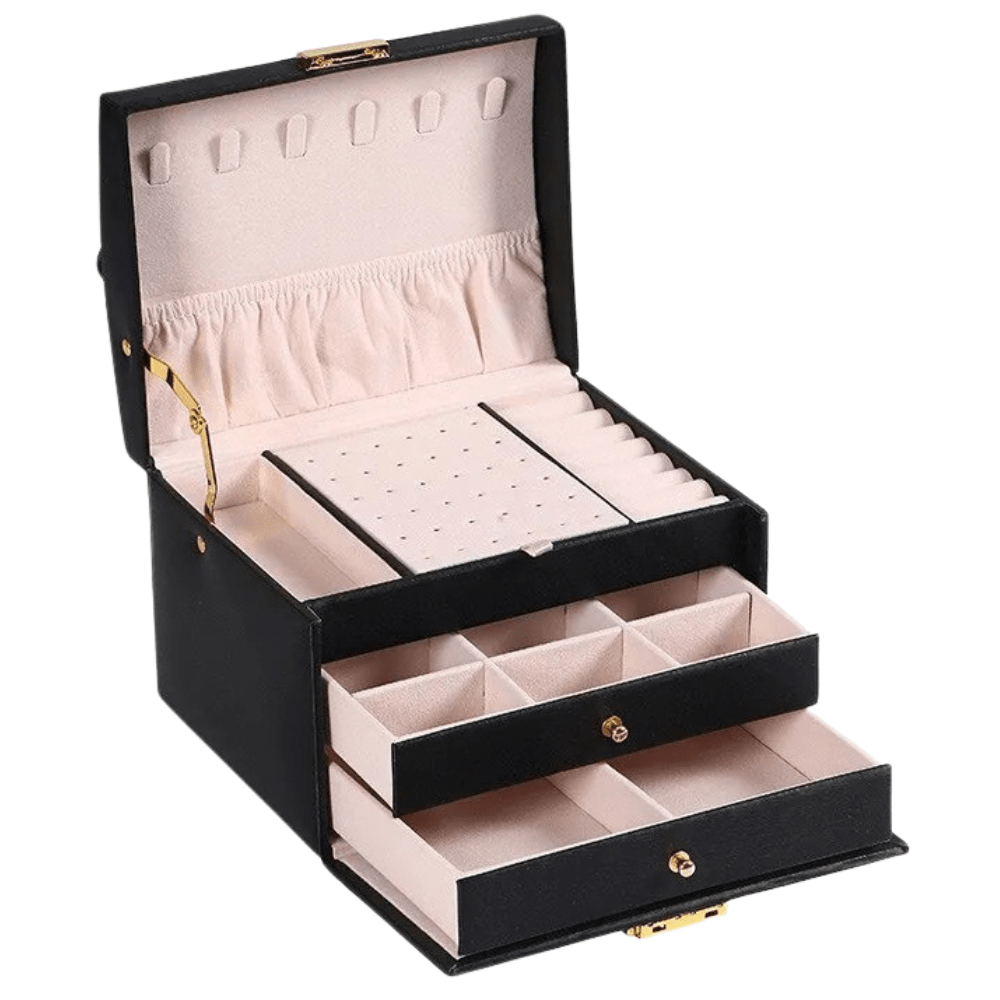 Vionara - Boîte à bijoux à trois tiroirs en similicuir texturé | Vionara