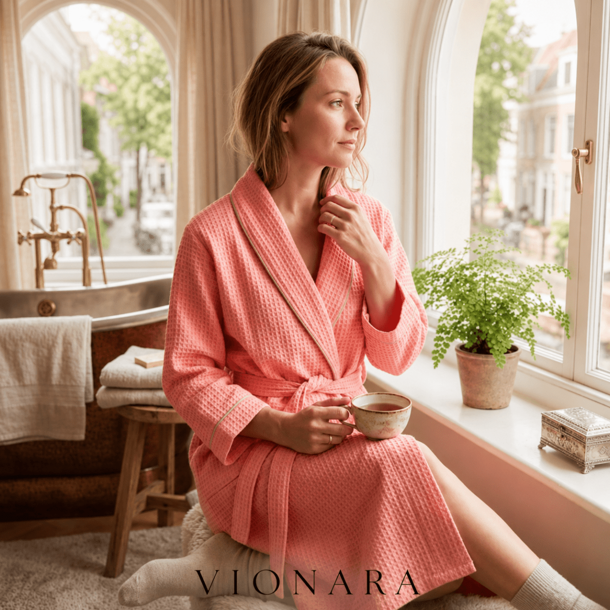 Vionara - Peignoir en coton gaufré, doux et absorbant pour salle de bain