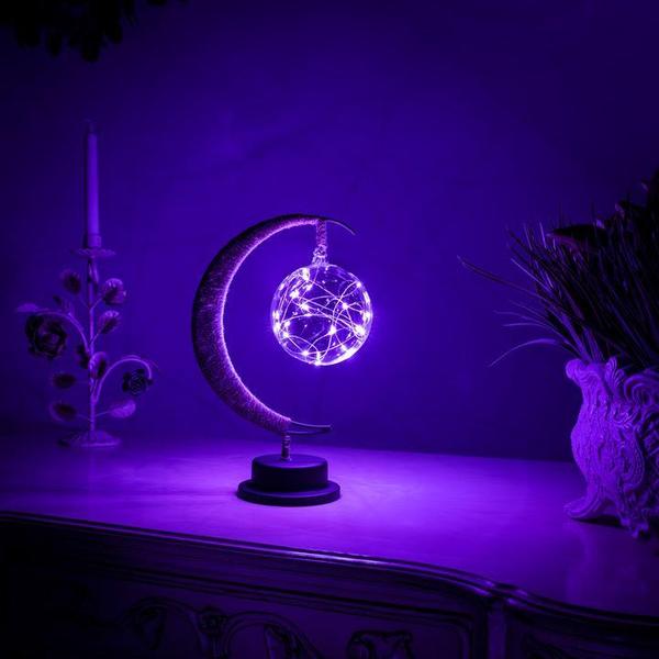 Vionara - Lampe d’ambiance LED sur socle lunaire en métal et corde tressée | Vionara