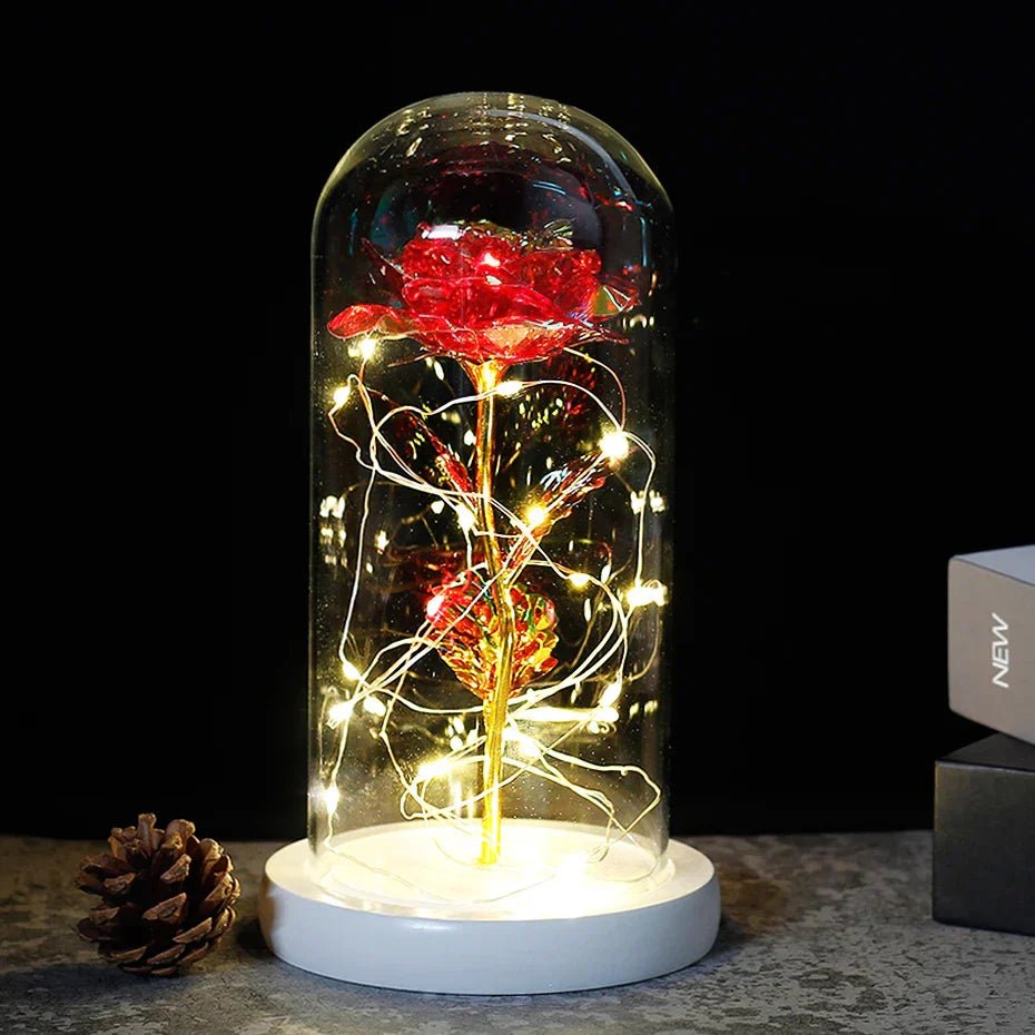 Vionara - Rose préservée sous cloche en verre avec éclairage LED | Vionara