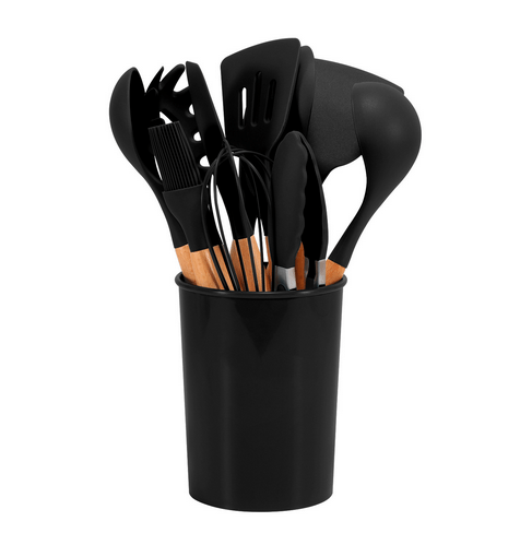 Vionara - Ensemble ustensiles cuisine 12 pièces en silicone et bambou | Vionara