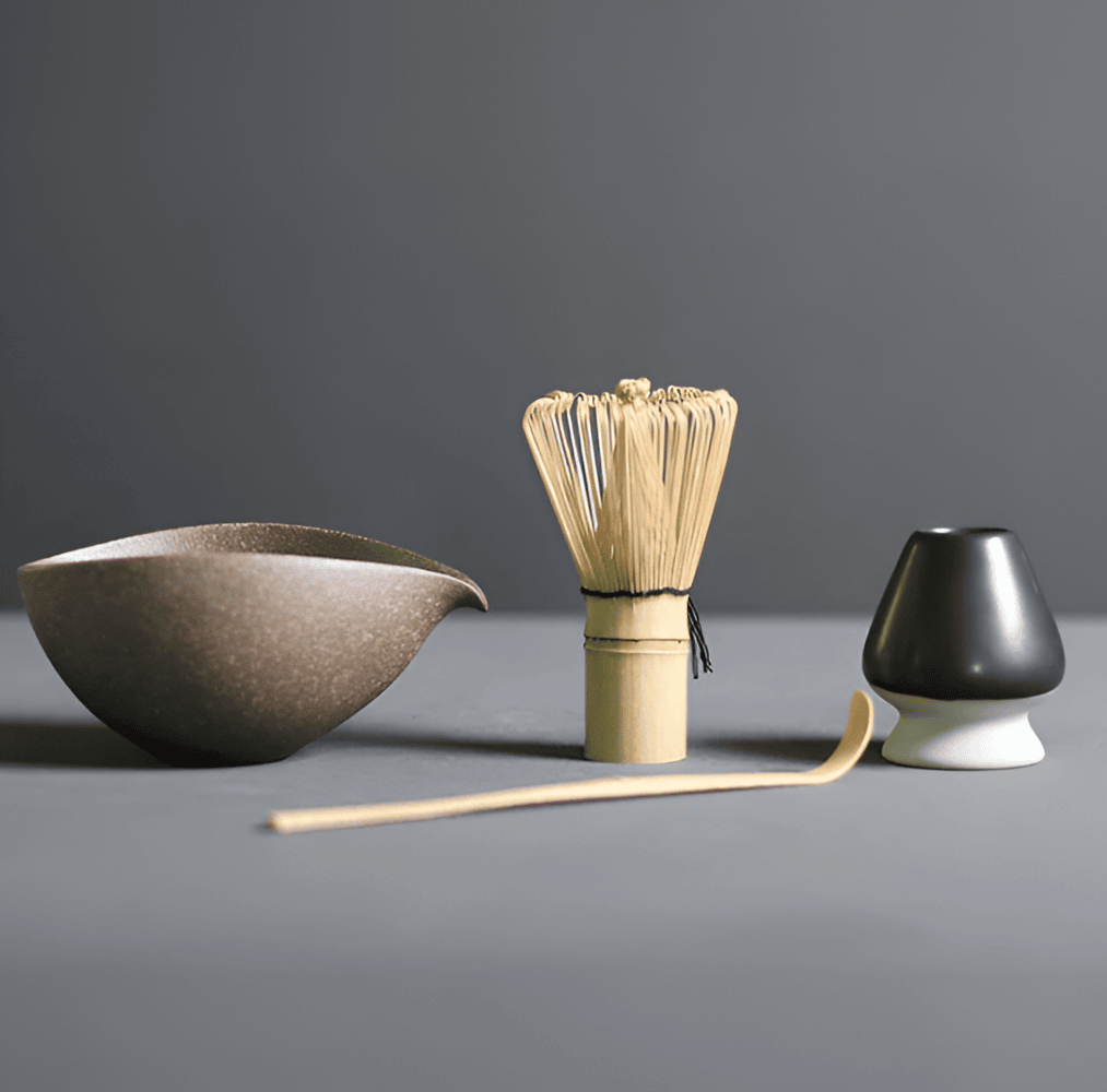 Vionara - Service à matcha japonais en céramique et bambou – 4 pièces