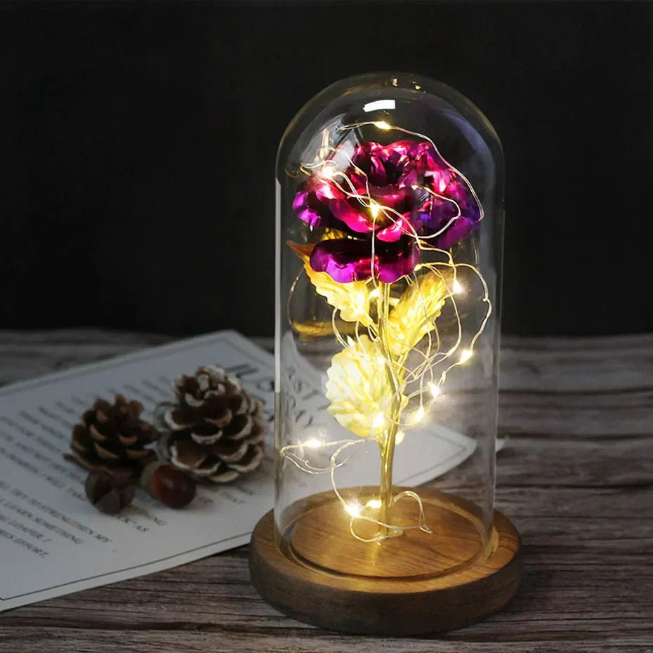 Vionara - Rose préservée sous cloche en verre avec éclairage LED | Vionara