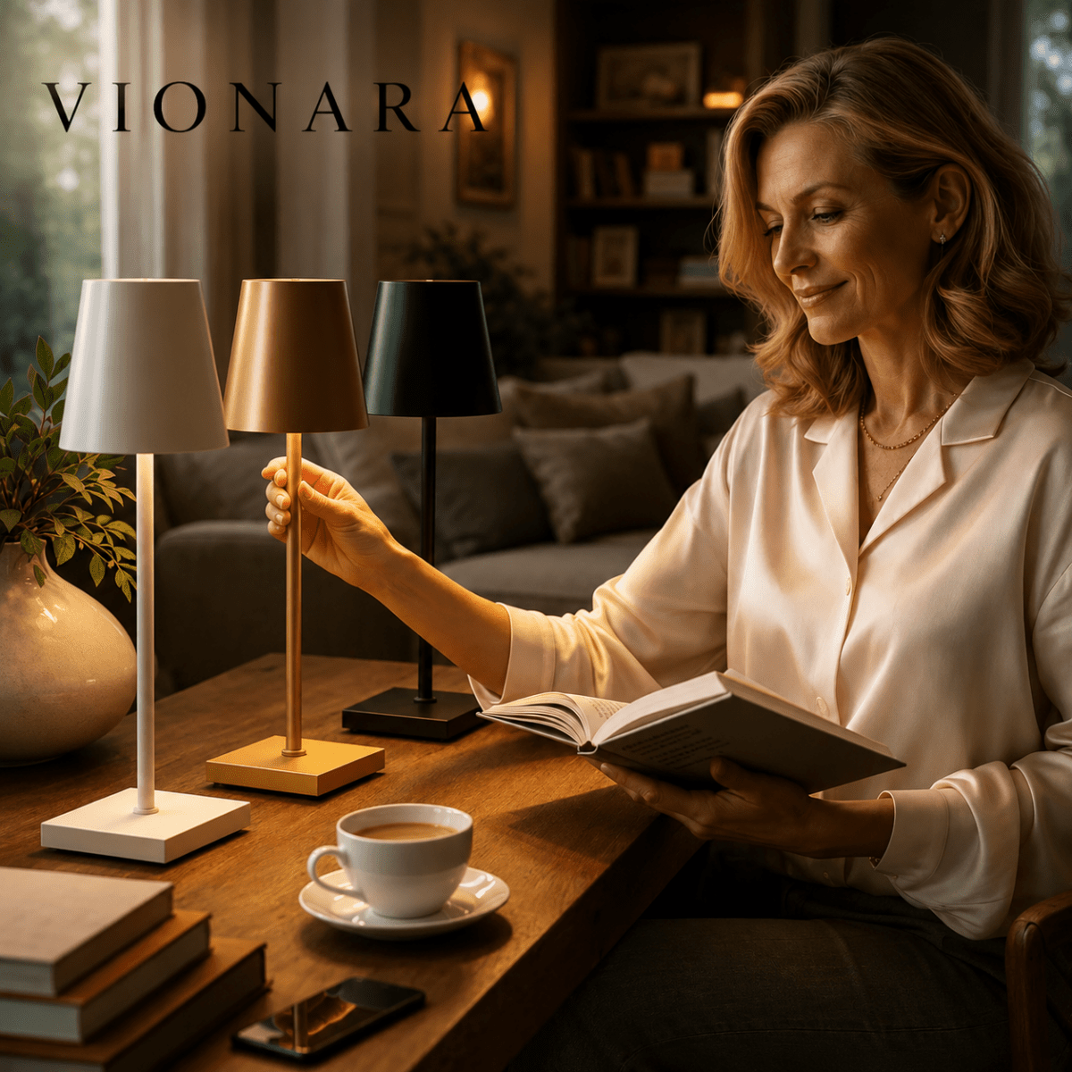 Vionara - Lampe de table rechargeable en aluminium minimaliste | Vionara