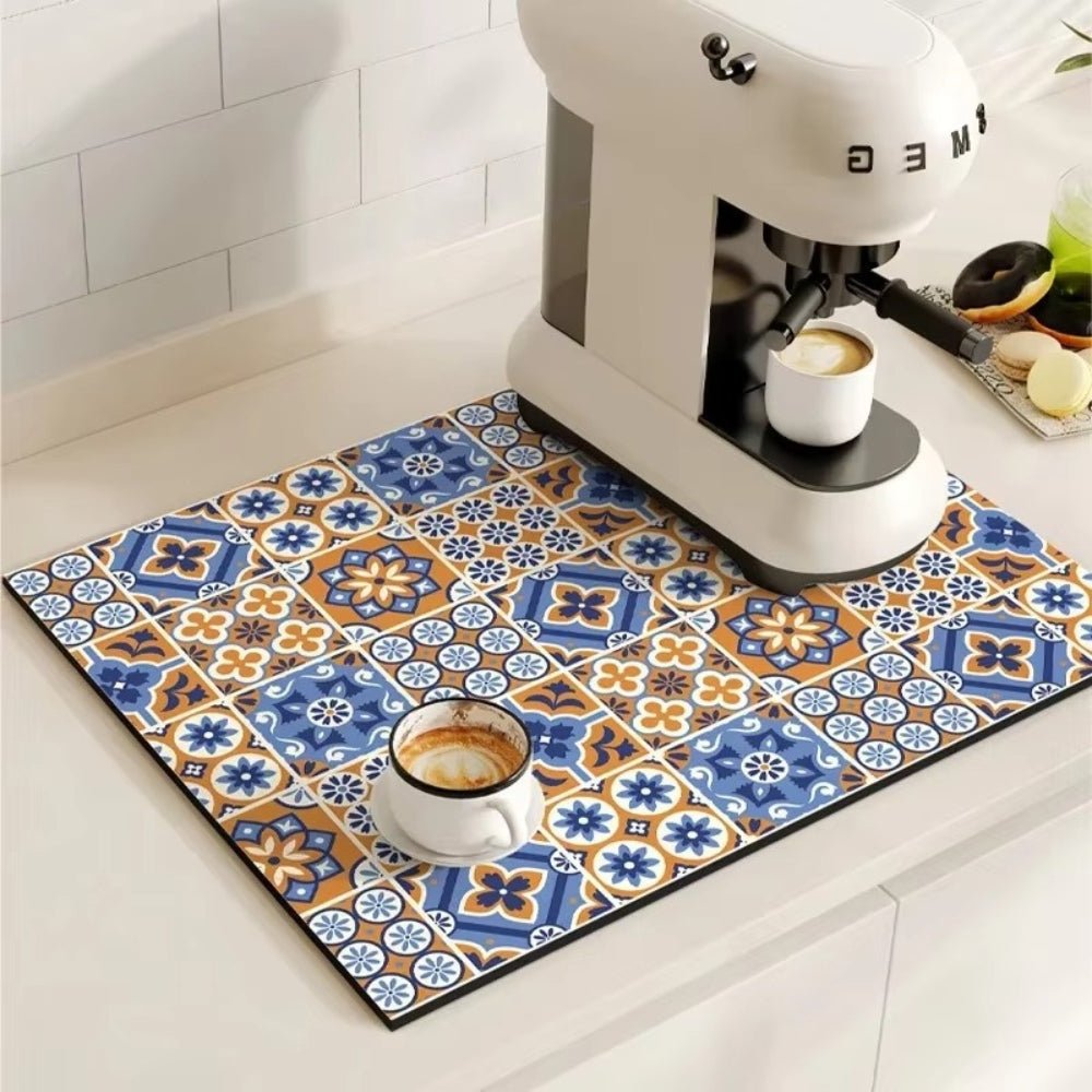 Vionara - Tapis absorbant antidérapant à motif carreaux rétro pour café ou évier