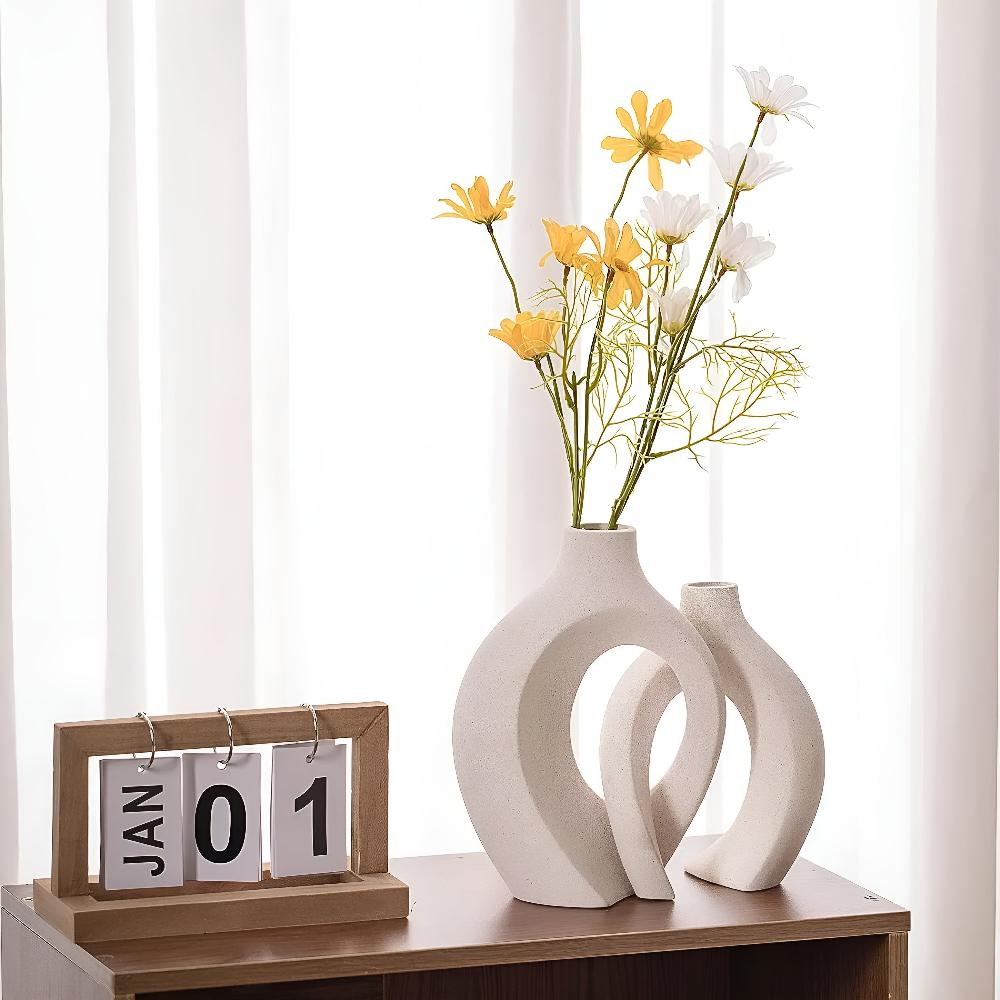 Vionara - Duo de vases en céramique mate, formes abstraites entrelacées