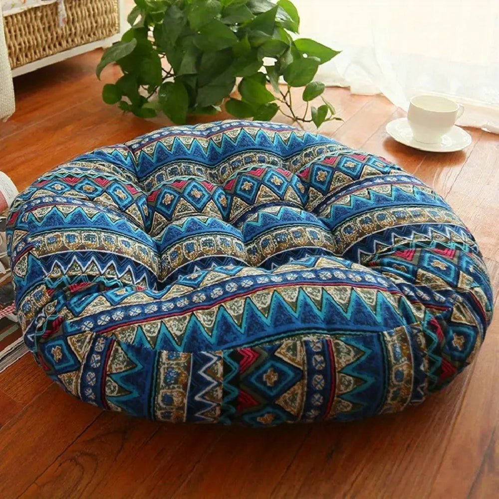 Vionara - Coussin rond en coton épais, imprimé floral bohème
