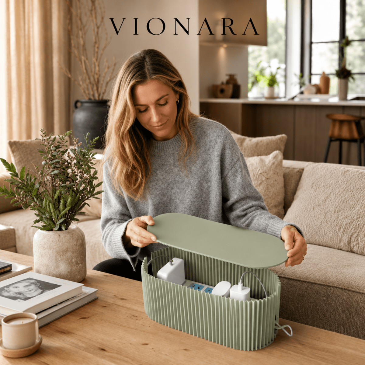 Vionara - Boîte de rangement pour câbles en plastique nervuré minimaliste | Vionara