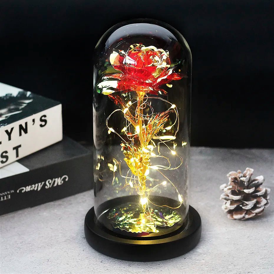 Vionara - Rose préservée sous cloche en verre avec éclairage LED | Vionara
