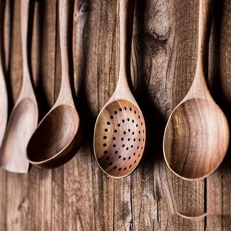 Vionara - Set d’ustensiles de cuisine en bois naturel (5 pièces) | Vionara