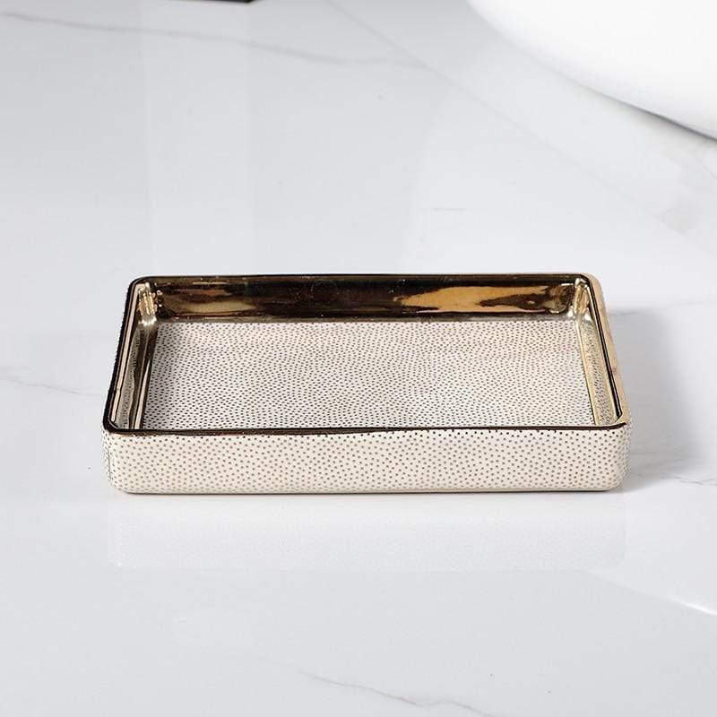 Vionara - Ensemble accessoires salle de bain céramique bords dorés | Vionara