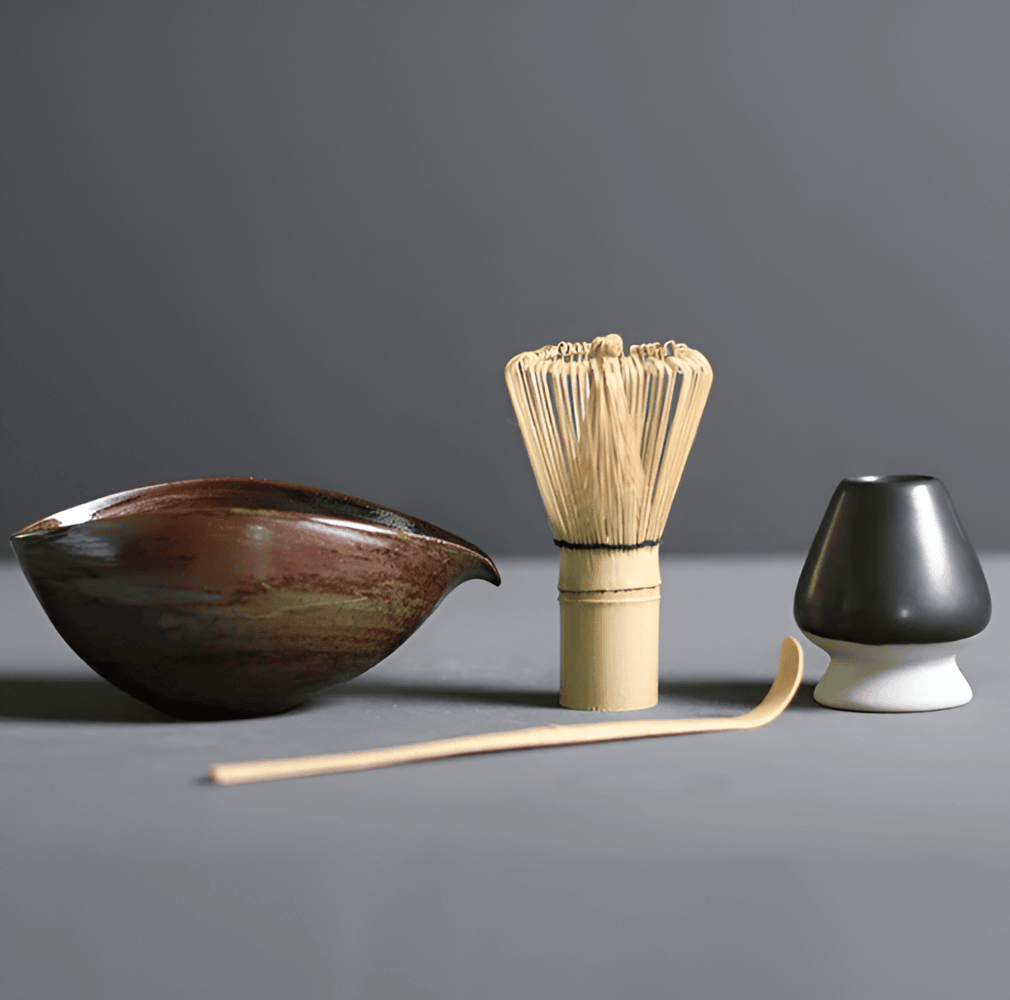 Vionara - Service à matcha japonais en céramique et bambou – 4 pièces