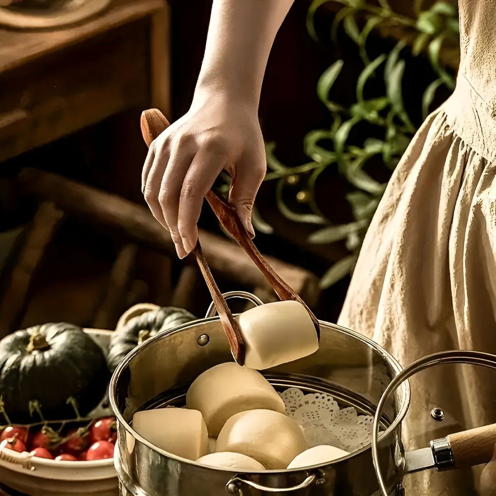 Vionara - Pinces de cuisine en bois naturel, finition résistante à la chaleur