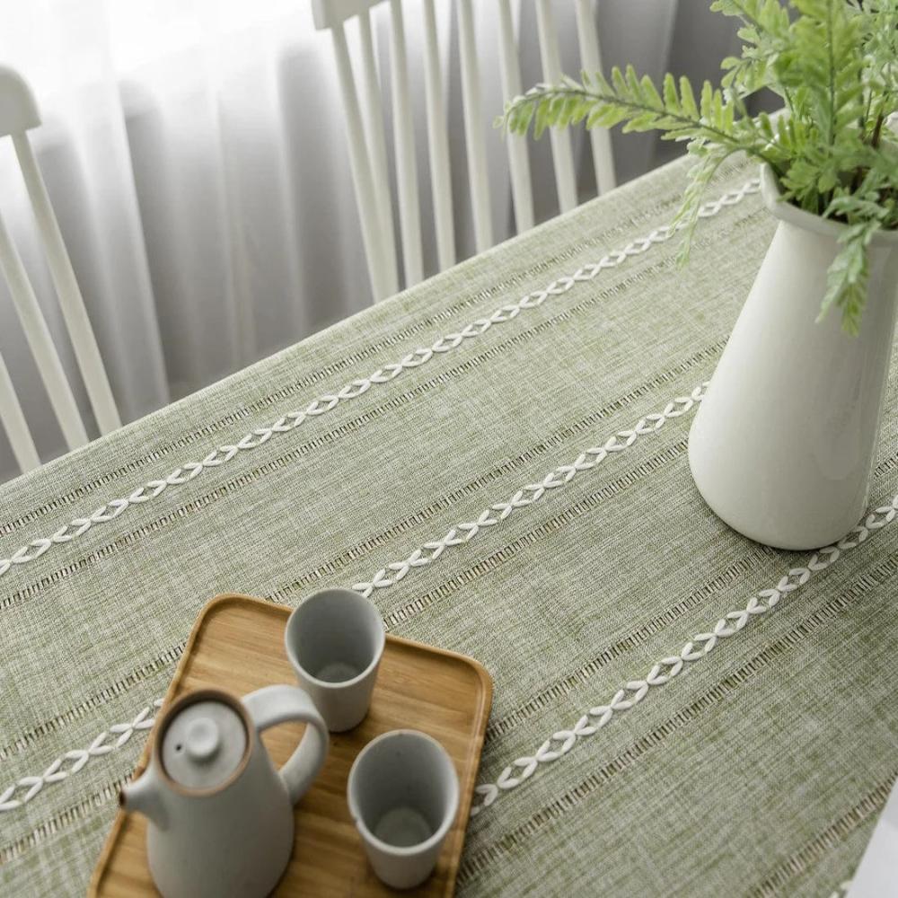 Vionara - Nappe coton-lin rayée brodée | Vionara