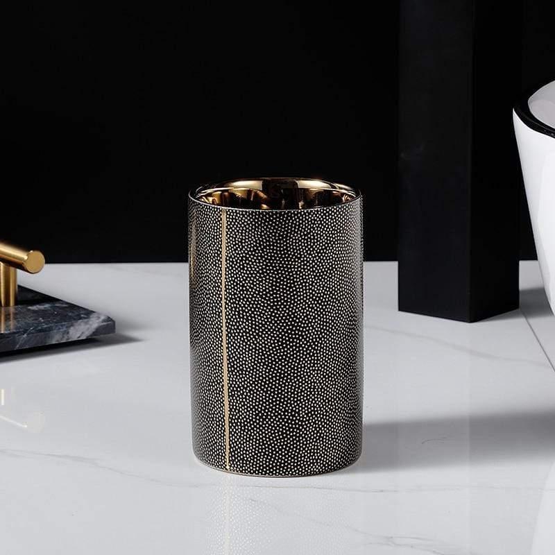Vionara - Ensemble accessoires salle de bain céramique bords dorés | Vionara