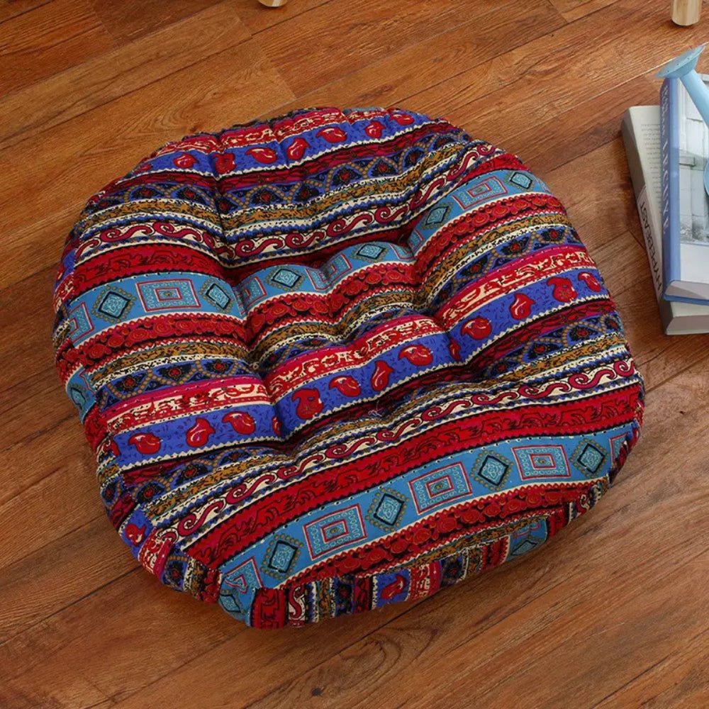 Vionara - Coussin rond en coton épais, imprimé floral bohème