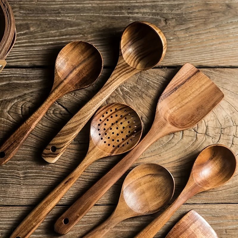 Vionara - Set d’ustensiles de cuisine en bois naturel (5 pièces) | Vionara