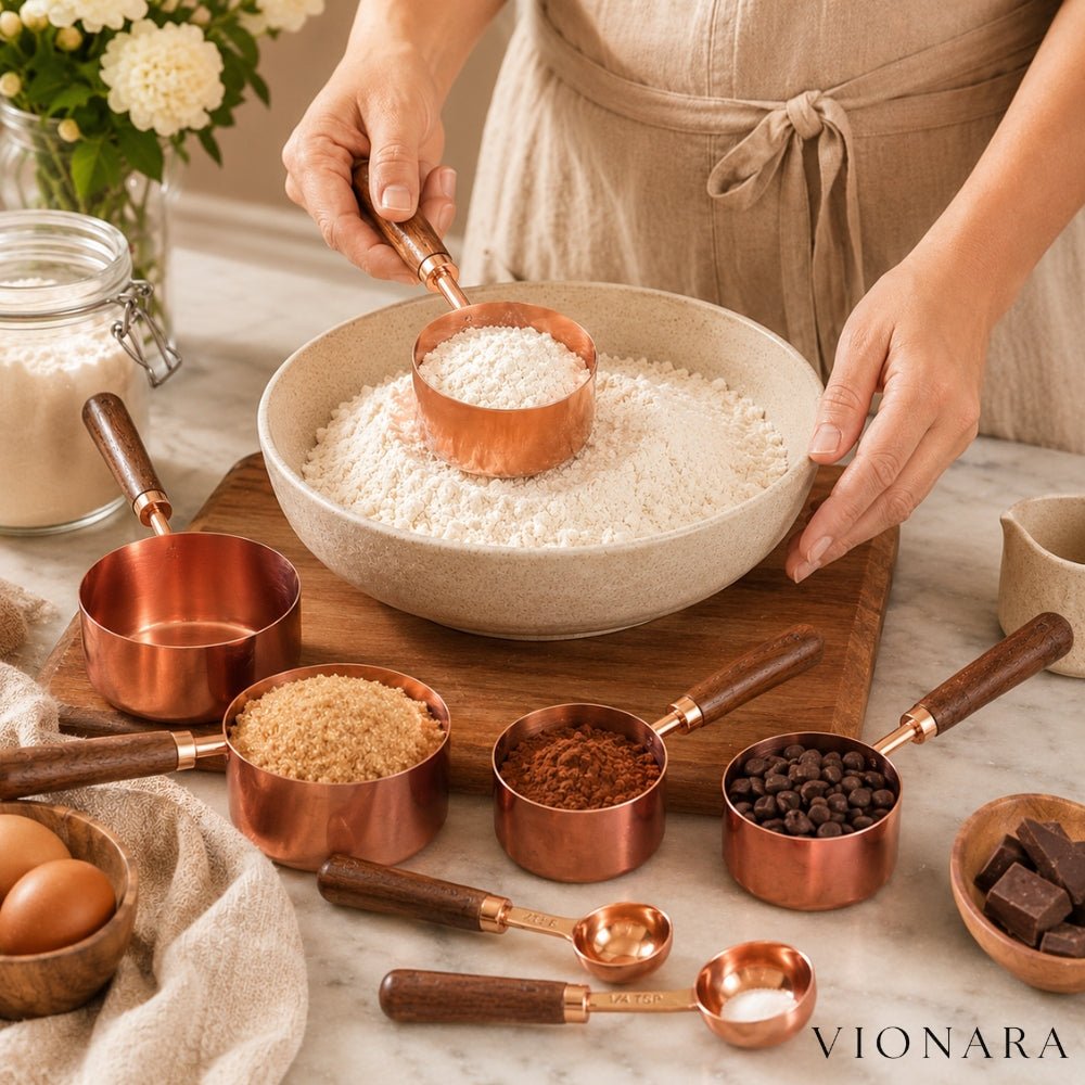 Vionara - Set doseurs acier cuivré & noyer | Vionara