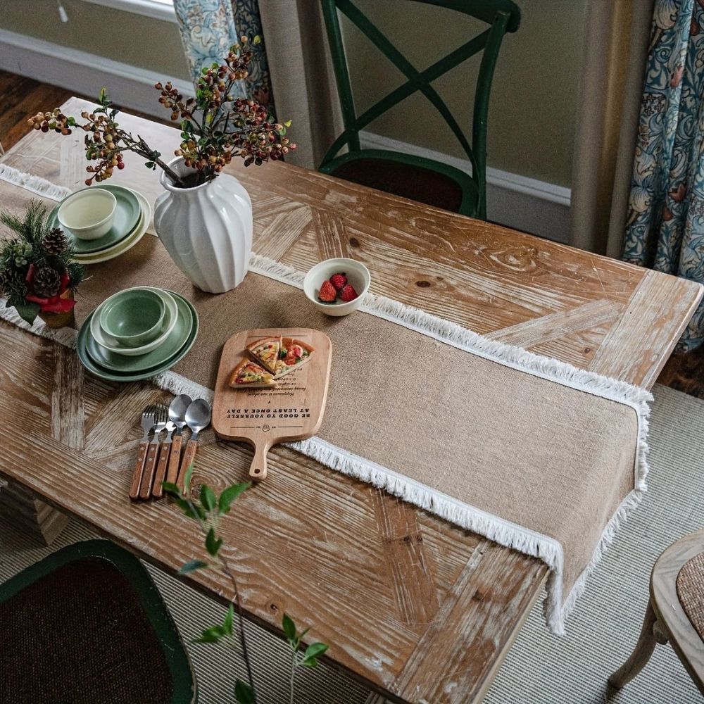 Vionara - Chemin de table en jute naturel tissé | Vionara