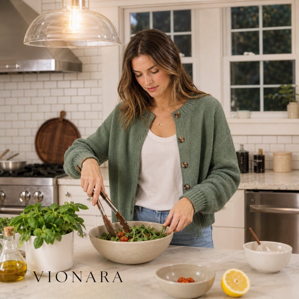 Vionara - Pinces de cuisine en acier inox et bois texturé, lot de 2 | Vionara