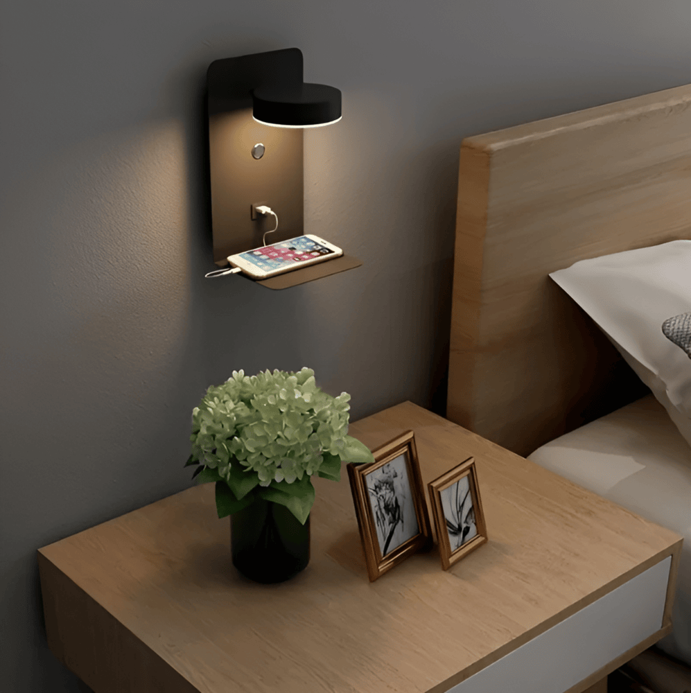 Vionara - Applique murale LED en aluminium avec étagère et port USB | Vionara