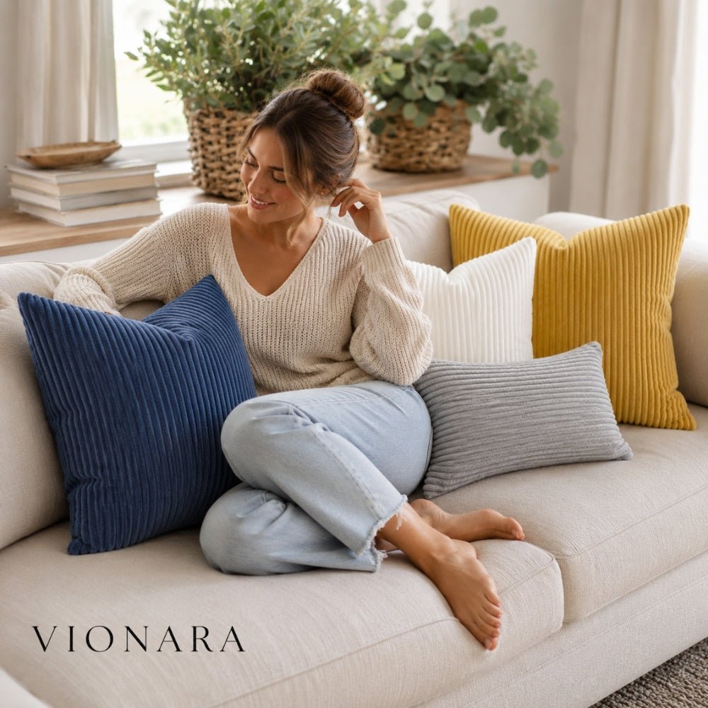 Vionara - Housse de coussin en velours côtelé doux et texturé | Vionara