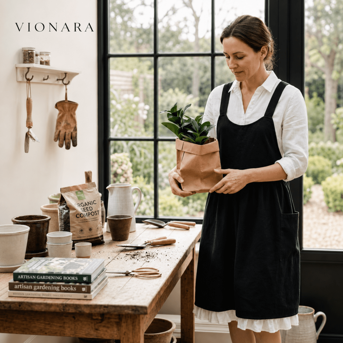Vionara - Tablier en coton à dos croisé avec poches pratiques | Vionara