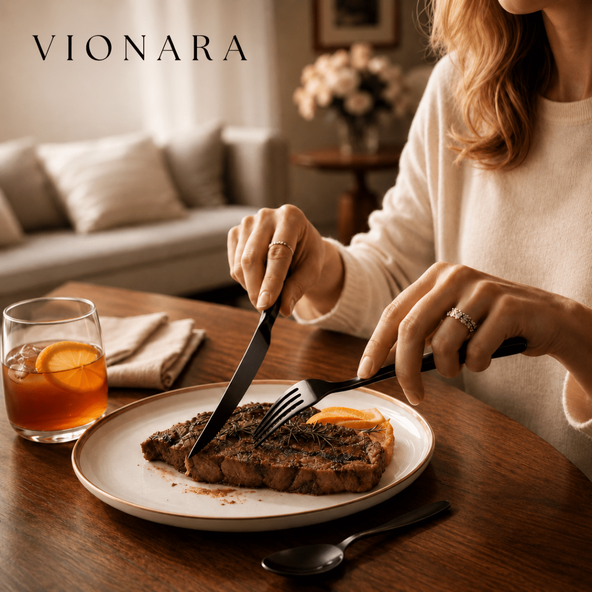 Vionara - Ménagère en acier inoxydable noir mat – Finition moderne | Vionara