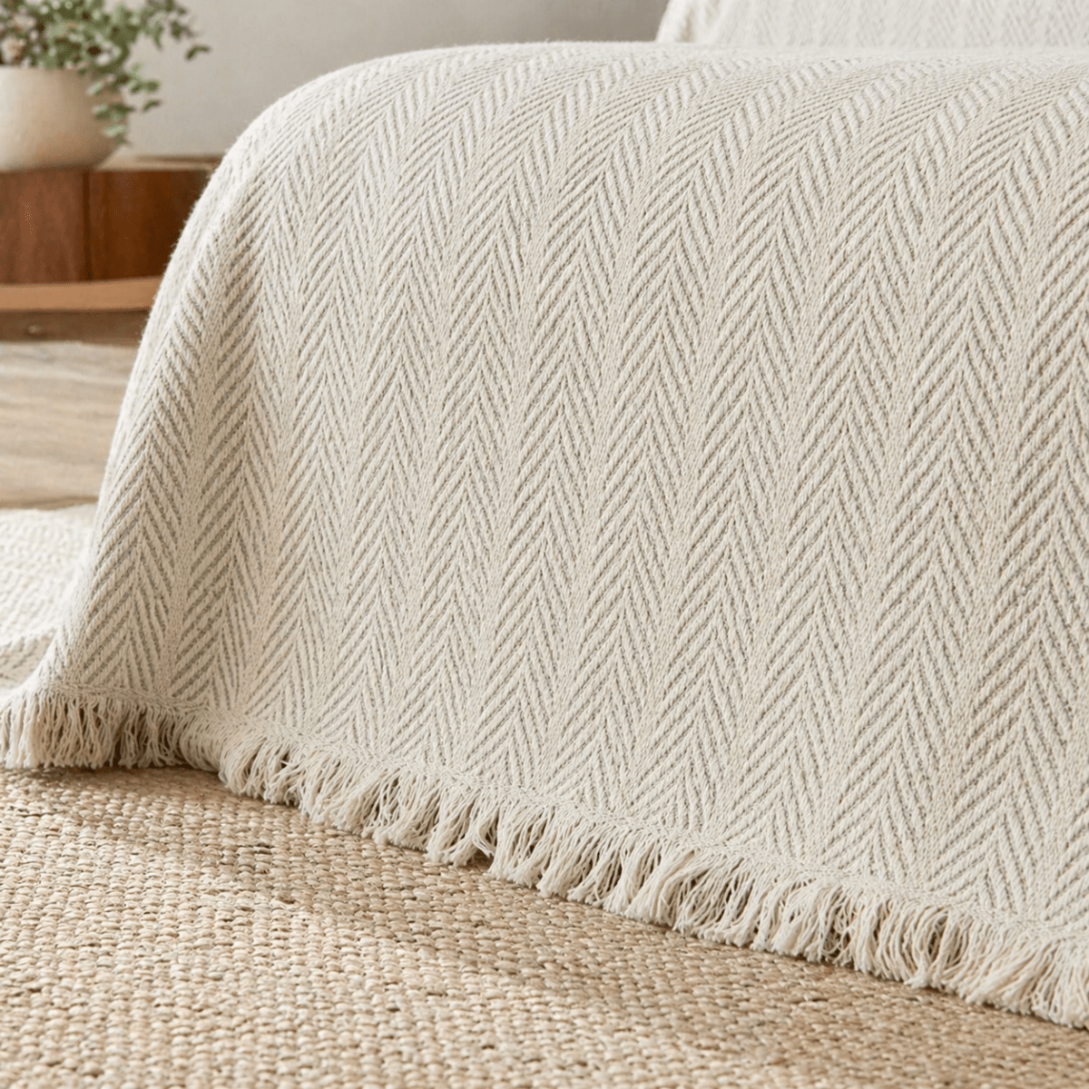 Vionara - Housse de canapé chenille chevron à franges | Vionara