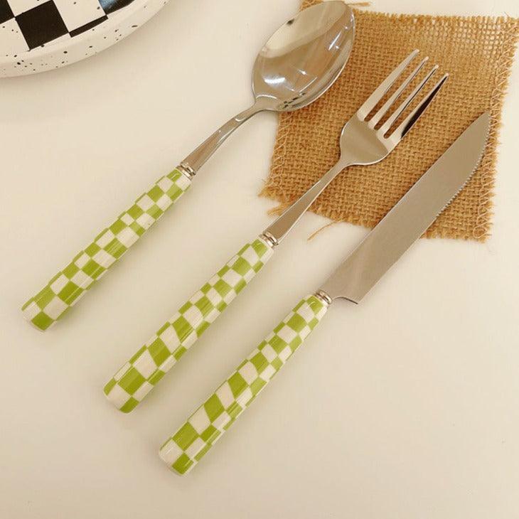 Vionara - Couverts en inox à motif damier, colorés et durables | Vionara