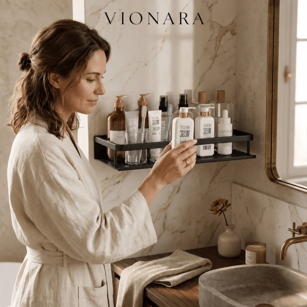 Vionara - Étagère de douche murale en aluminium noir mat | Vionara