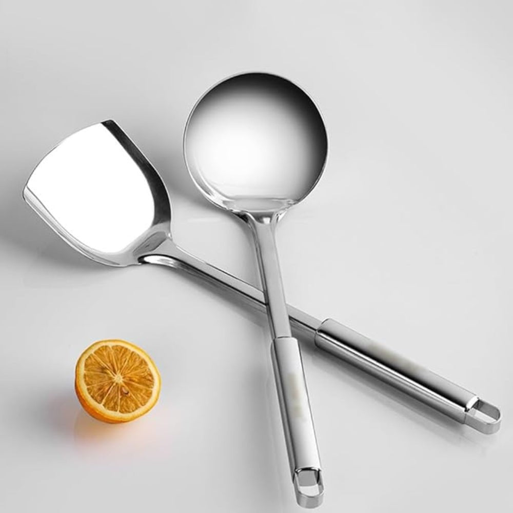 Vionara - Set d’ustensiles de cuisine en acier inoxydable, finition brossée