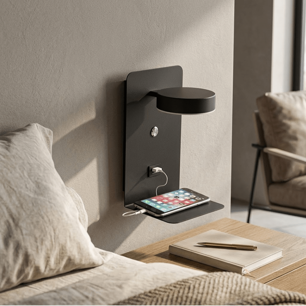 Vionara - Applique murale LED en aluminium avec étagère et port USB | Vionara