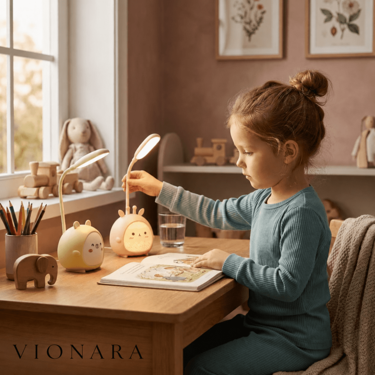 Vionara - Lampe de lecture pour enfants avec lumière LED douce et port USB