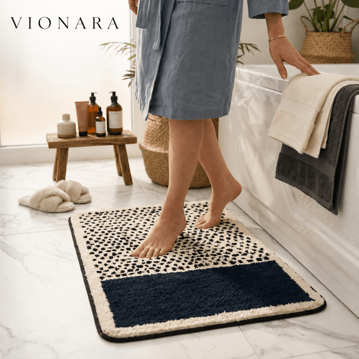 Vionara - Tapis de bain en polyester à motif abstrait antidérapant | Vionara
