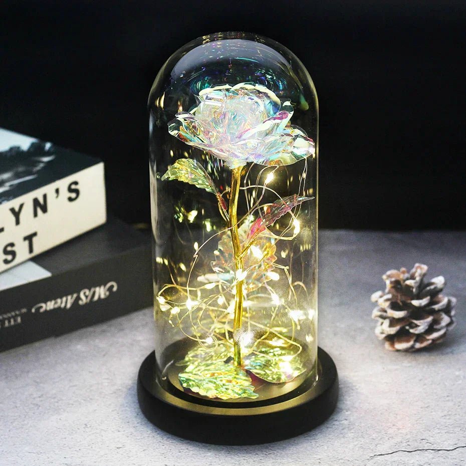 Vionara - Rose préservée sous cloche en verre avec éclairage LED | Vionara