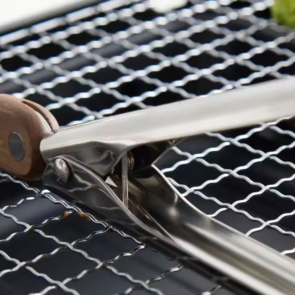 Vionara - Pinces de cuisine en acier inox et bois texturé, lot de 2 | Vionara