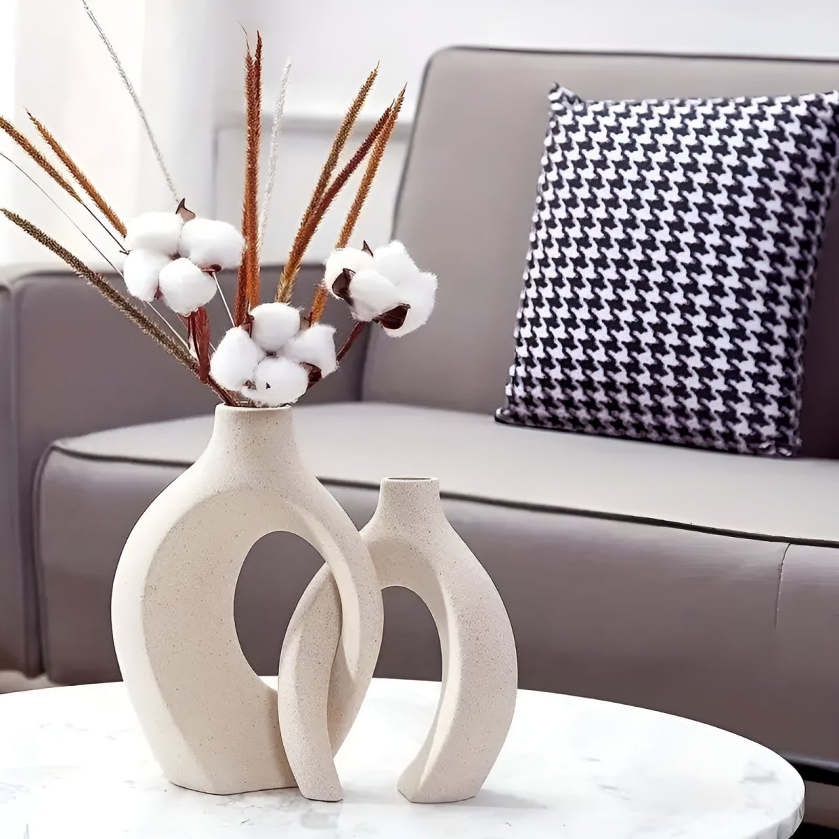 Vionara - Duo de vases en céramique mate, formes abstraites entrelacées