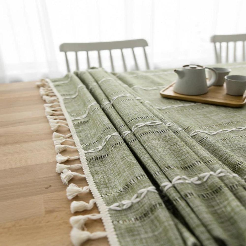 Vionara - Nappe coton-lin rayée brodée | Vionara