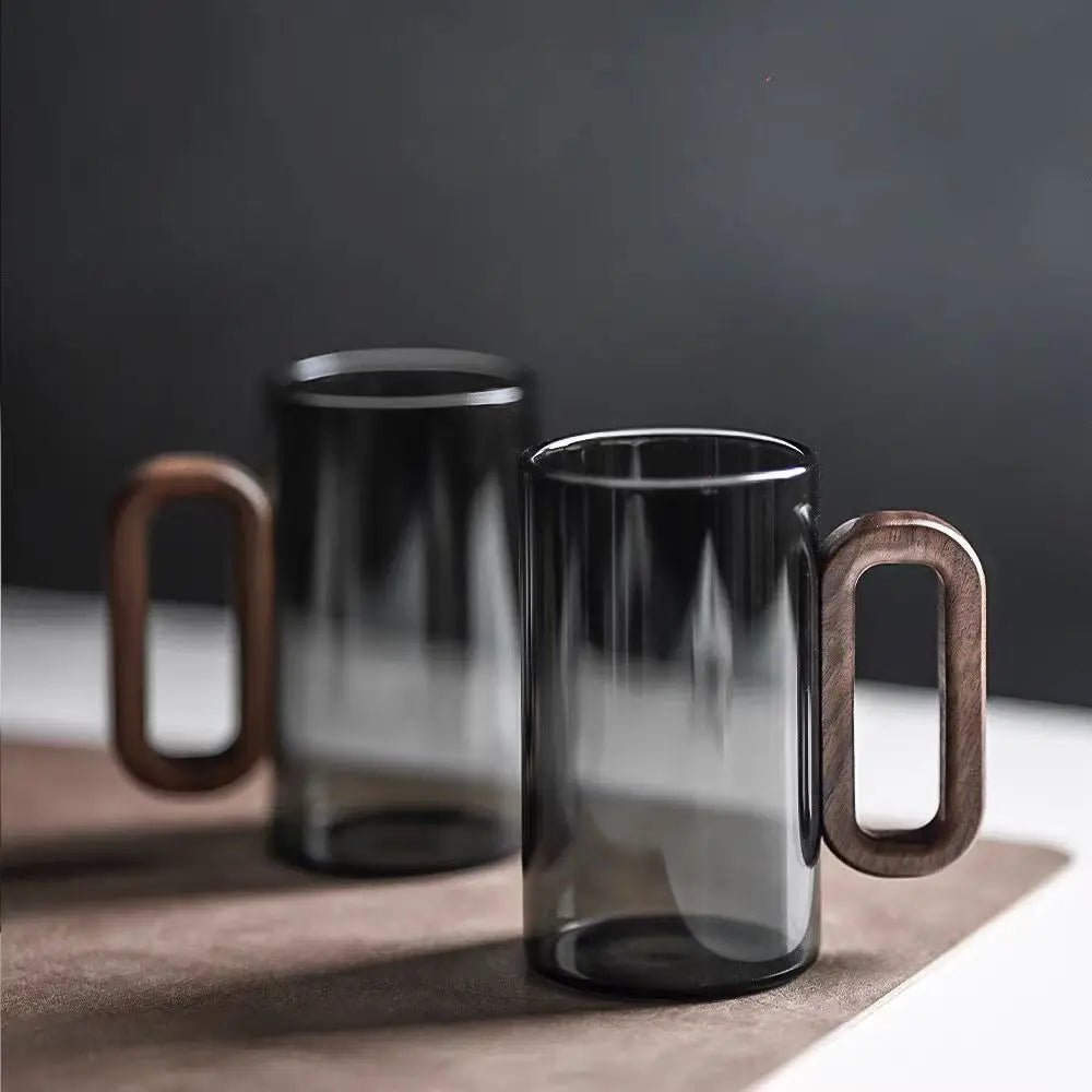 Vionara - Mug en verre borosilicate avec anse en bois naturel | Vionara