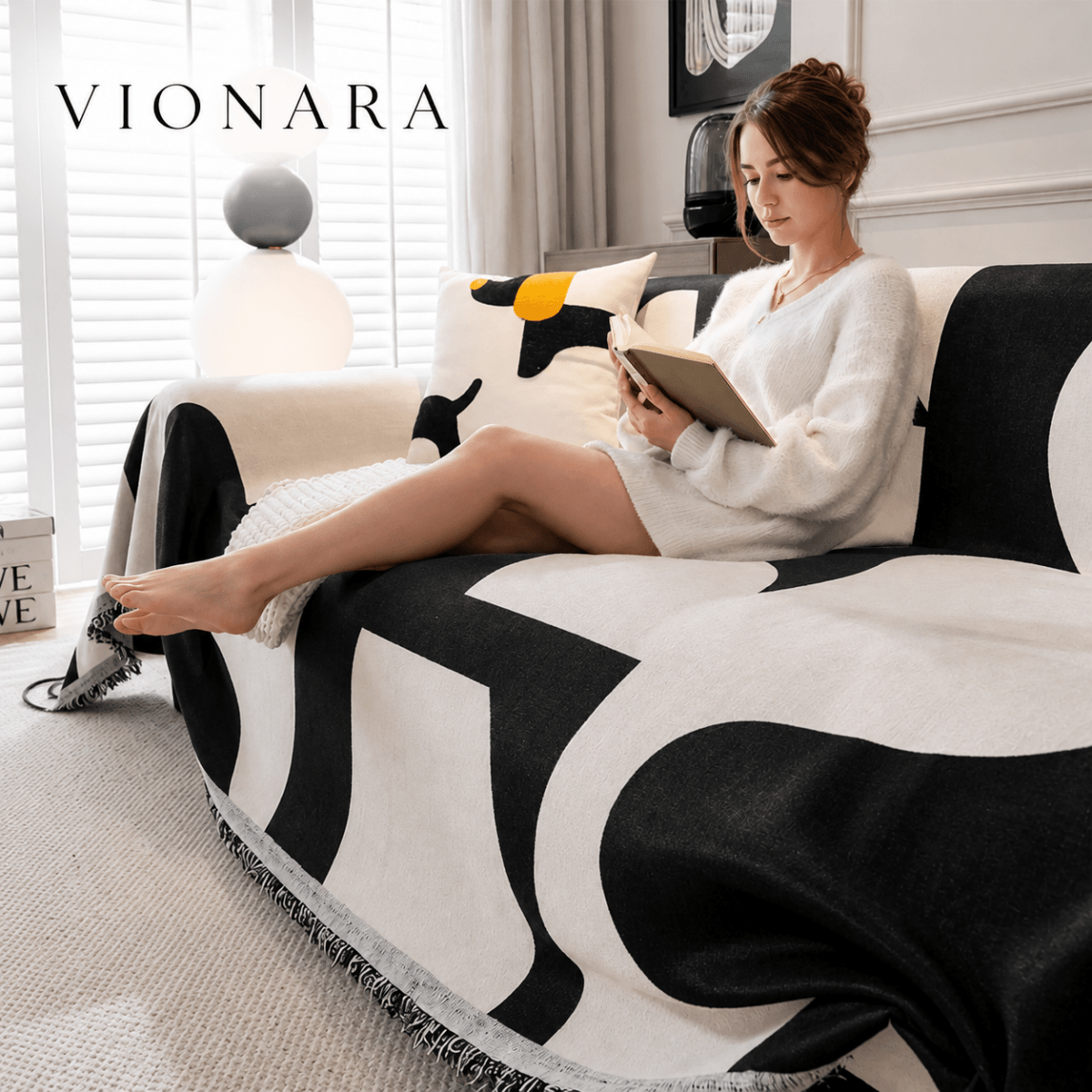 Vionara - Housse de canapé en chenille texturée à motif jacquard bohème | Vionara