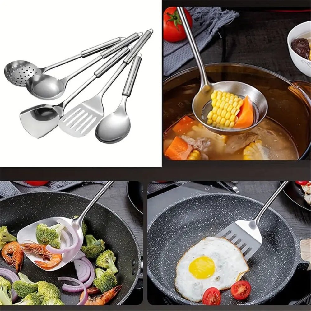 Vionara - Set d’ustensiles de cuisine en acier inoxydable, finition brossée